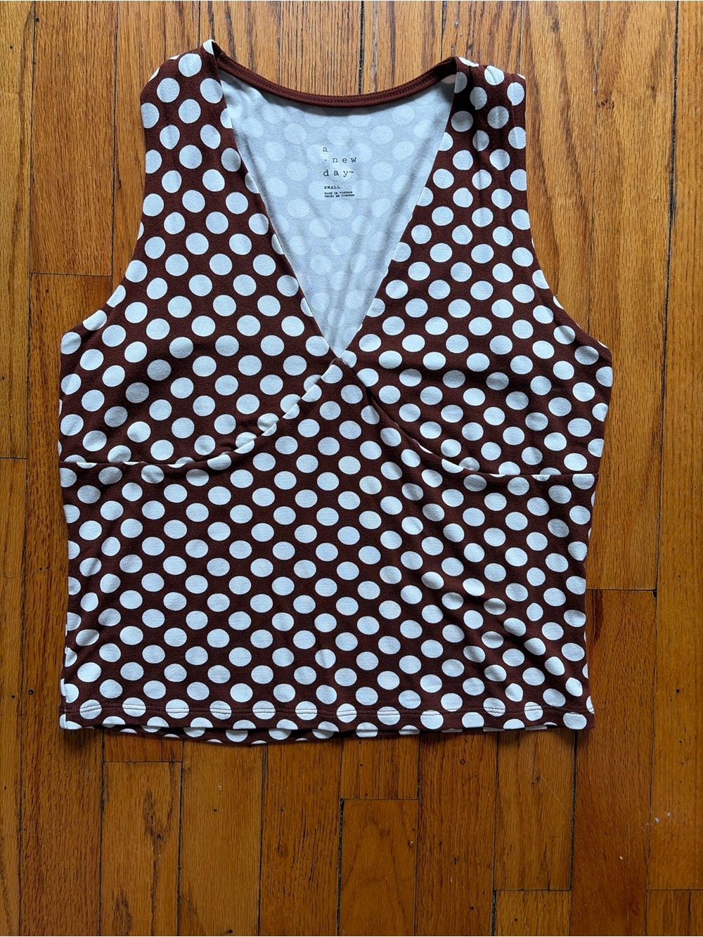 a new day Brown and White Polka Dot V-Neck Tank